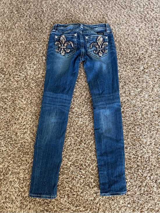 Miss Me Denim - Miss Me Dark Blue Embellished Fleur-de-Lis Skinny Jeans